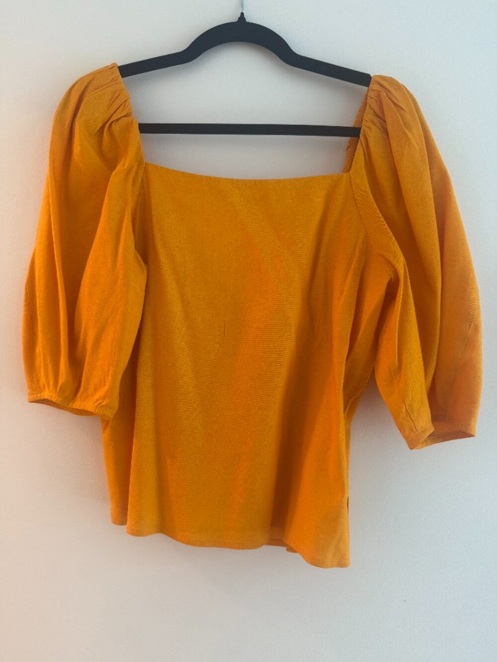 Cult Gaia Golden Linen Tie-Back Blouse with Sculpted Sleeves (S)